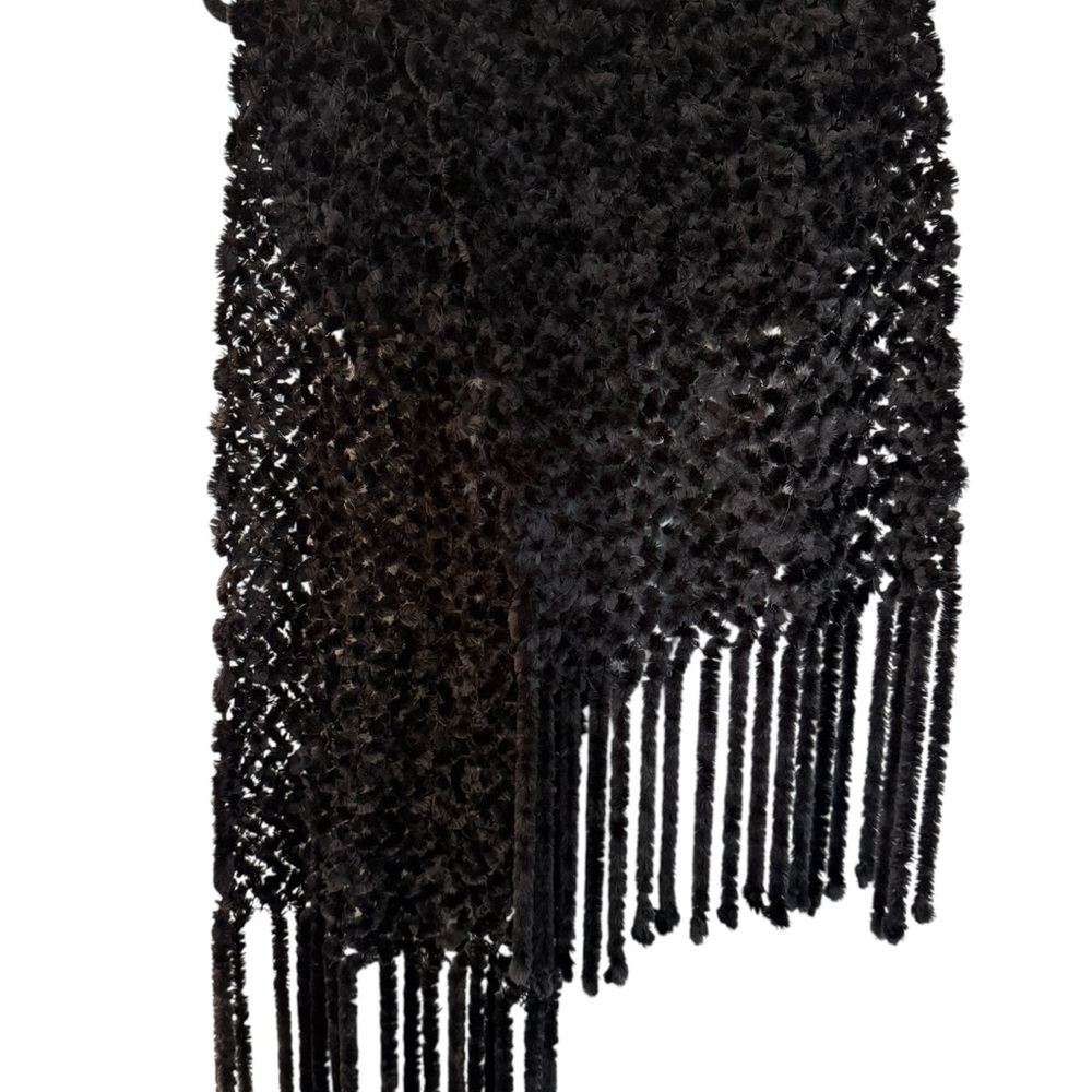 Black Fringe open Knit Scarf very soft long fringe can be worn as scarf or wrap